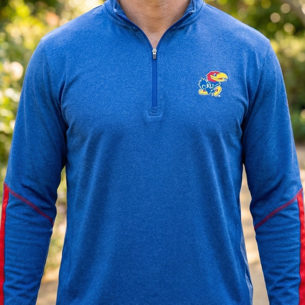 Kansas Jayhawks KU Royal Blue Heathered Quarter Zip Pullover Performance Top